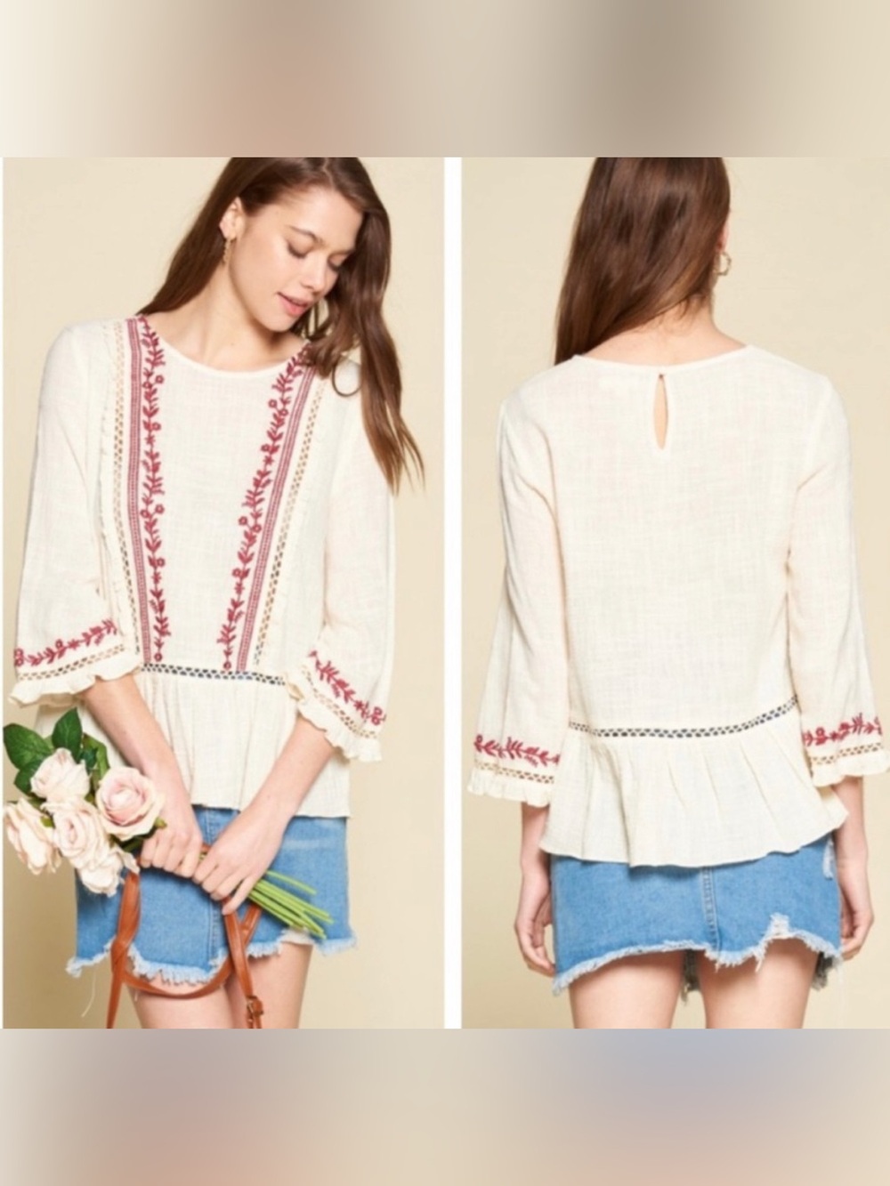 ODDI Floral Detail 100% Cotton Top